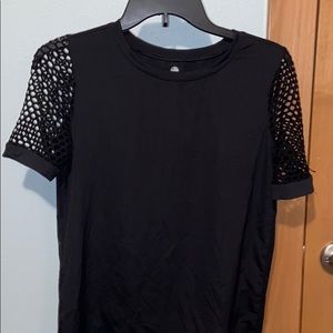 Black Mesh-Sleeved Shirt